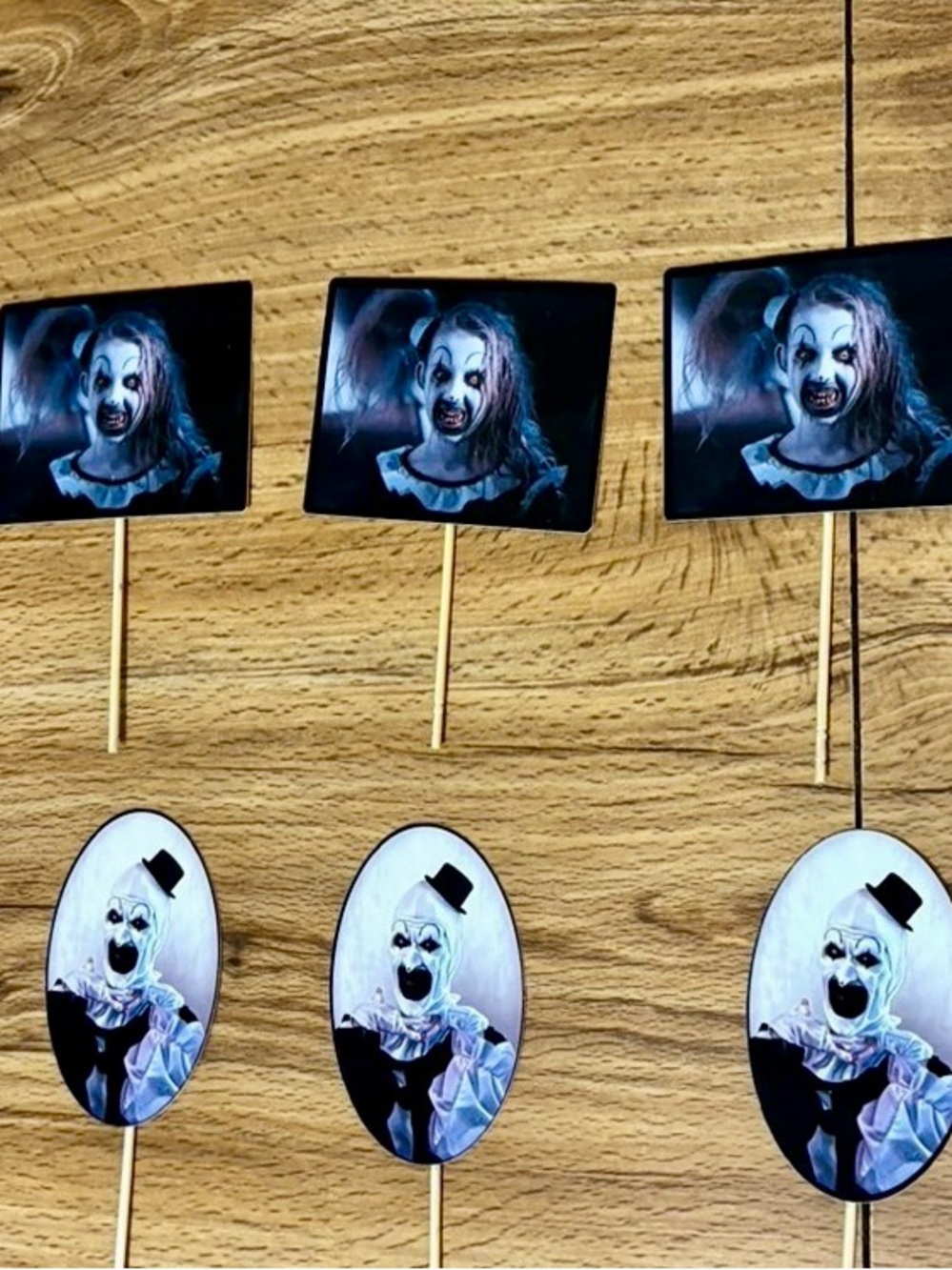 Scary Clown Cupcake Toppers - Black & White Horror Party Picks